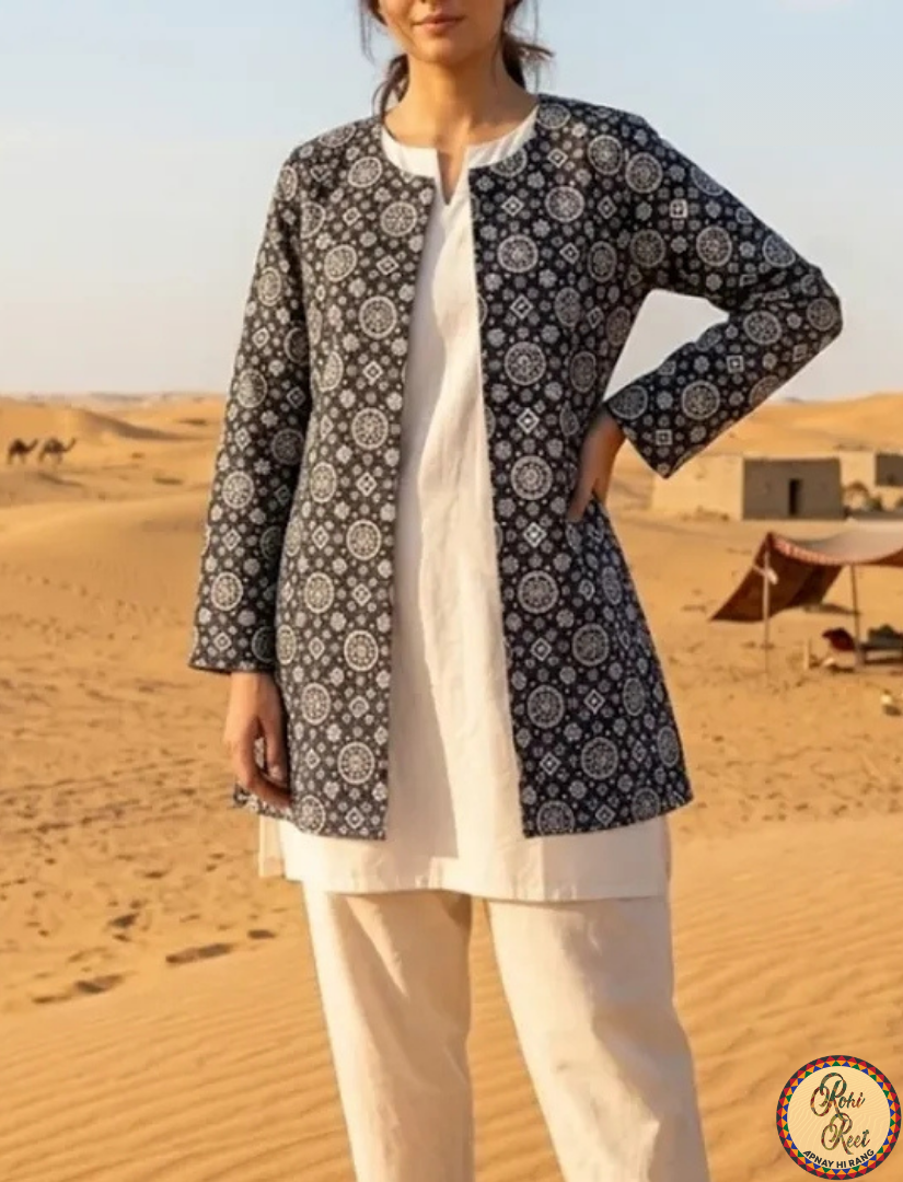Ajrak style cotton upper jacket.