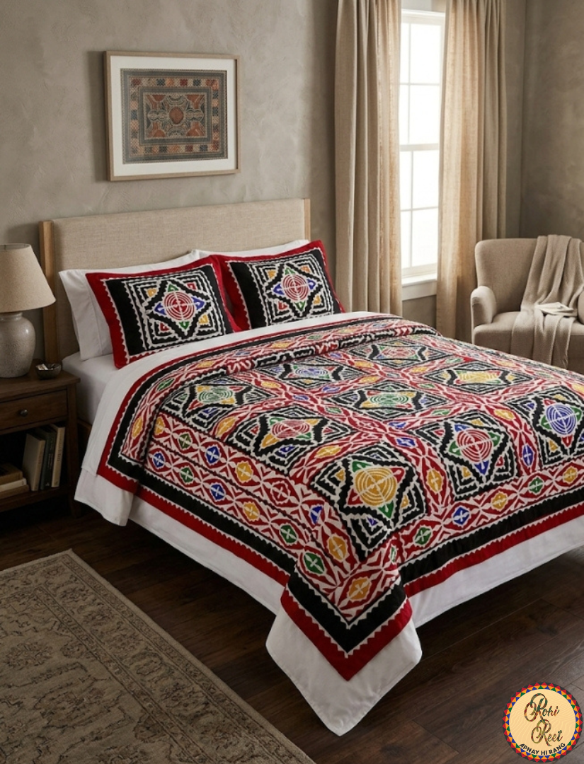 Sindhi Rilli set of bedspread and two matching pillow shams.